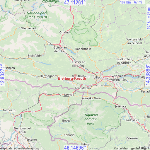 Bleiberg-Kreuth on map