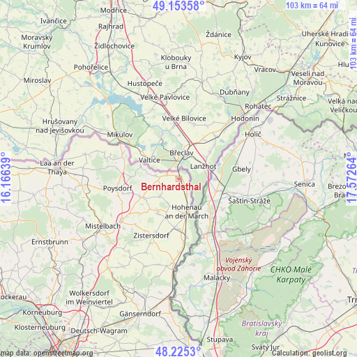 Bernhardsthal on map