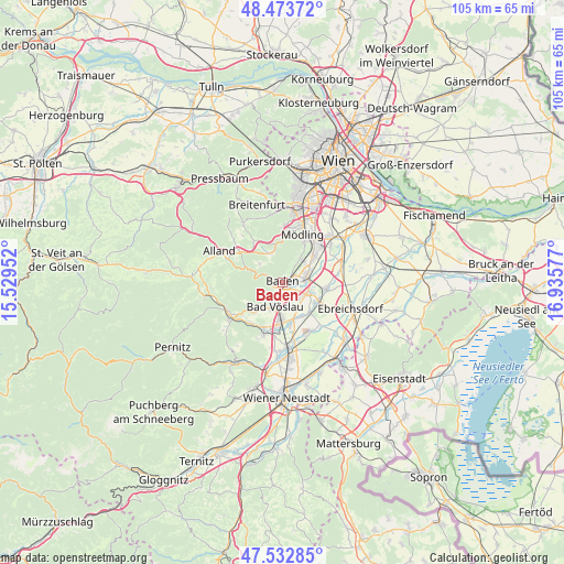 Baden on map