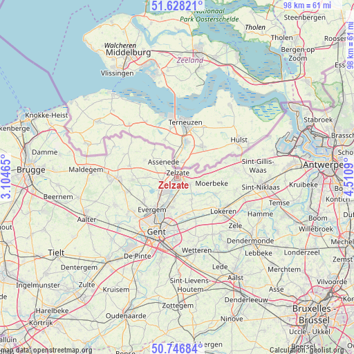 Zelzate on map