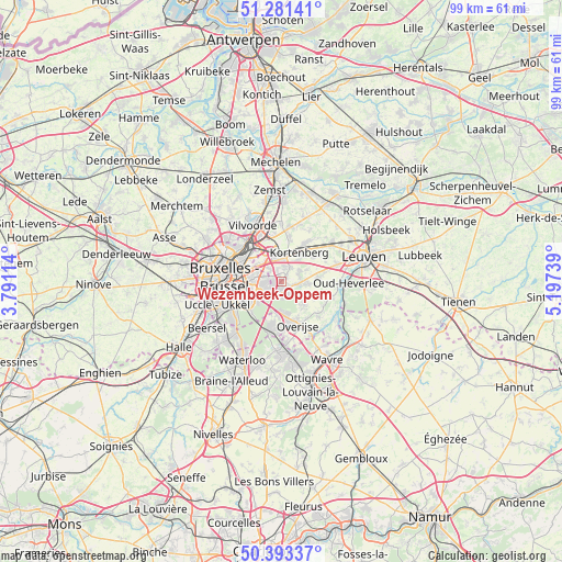 Wezembeek-Oppem on map
