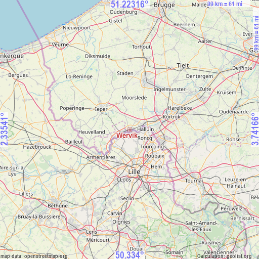 Wervik on map