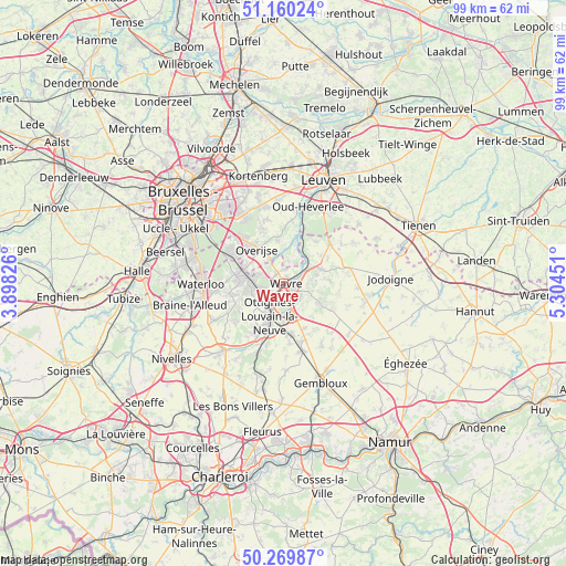 Wavre on map