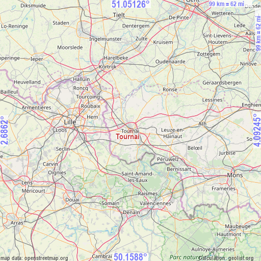 Tournai on map