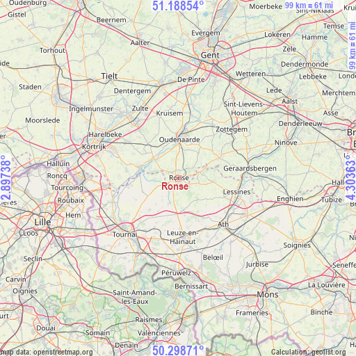Ronse on map