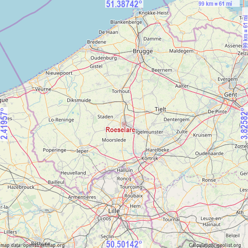 Roeselare on map