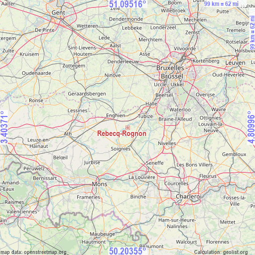 Rebecq-Rognon on map
