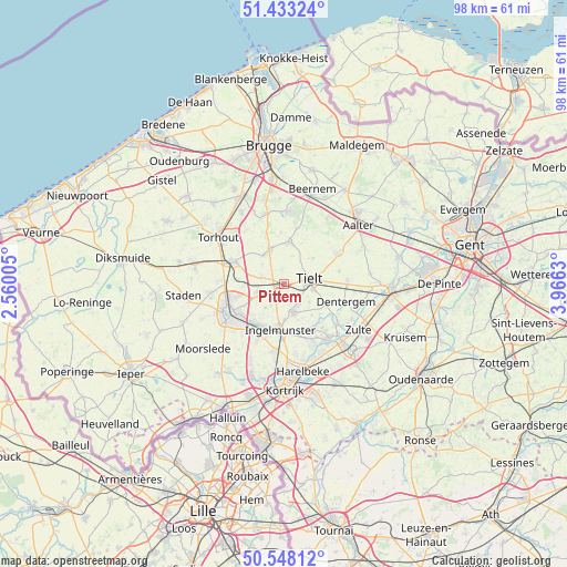 Pittem on map