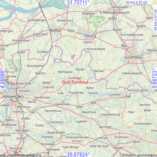 Oud-Turnhout on map