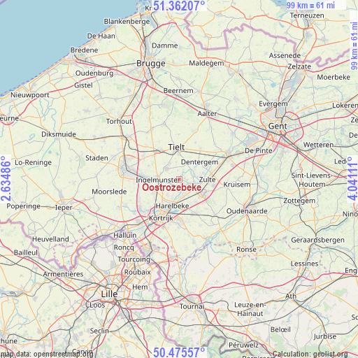 Oostrozebeke on map