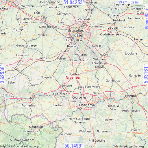 Nivelles on map