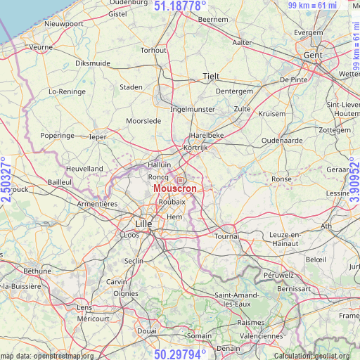 Mouscron on map