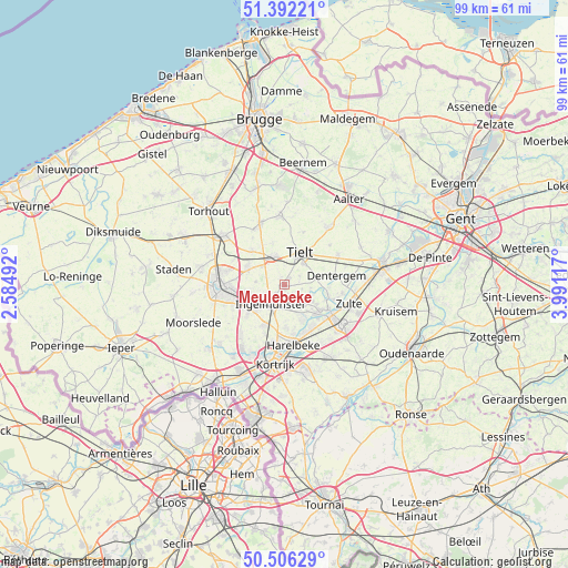 Meulebeke on map