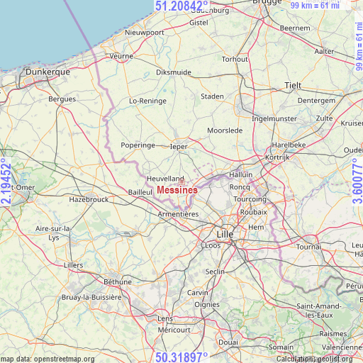 Messines on map