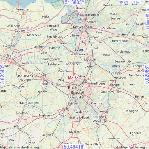 Meise on map
