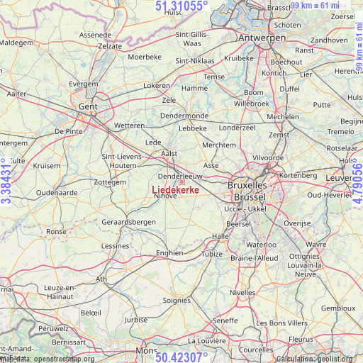 Liedekerke on map