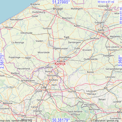 Kortrijk on map