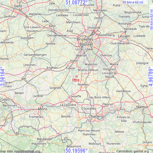 Ittre on map