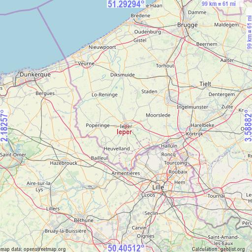 Ieper on map