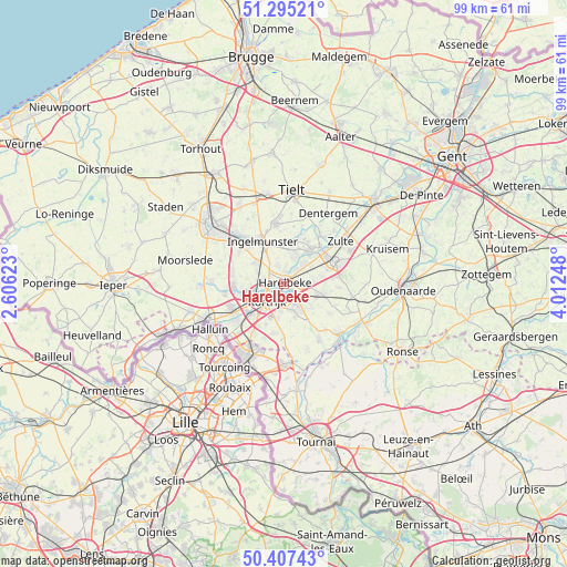 Harelbeke on map