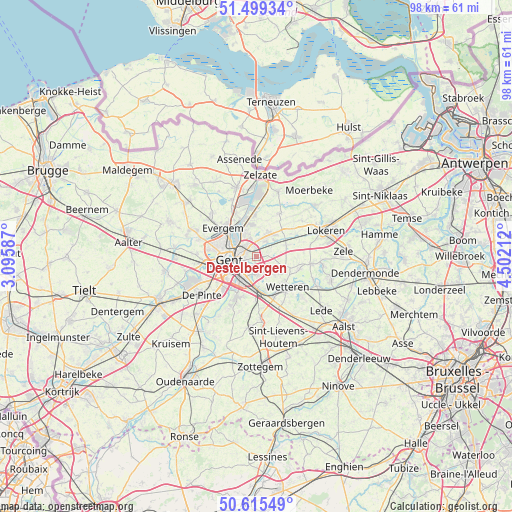 Destelbergen on map
