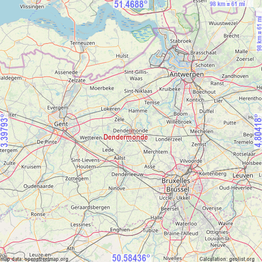Dendermonde on map