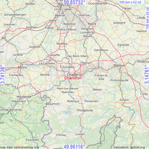 Charleroi on map