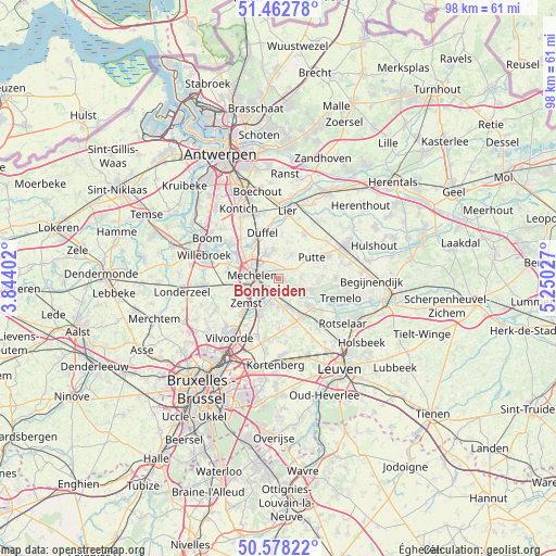 Bonheiden on map