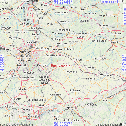 Beauvechain on map