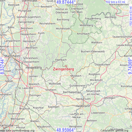 Zwingenberg on map