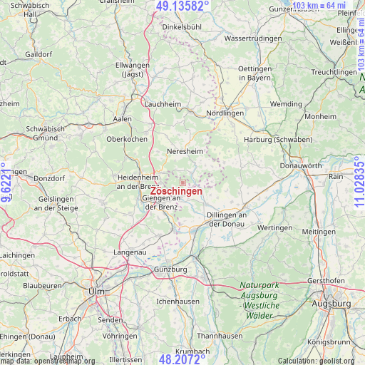 Zöschingen on map