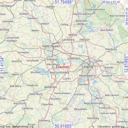 Zöschen on map