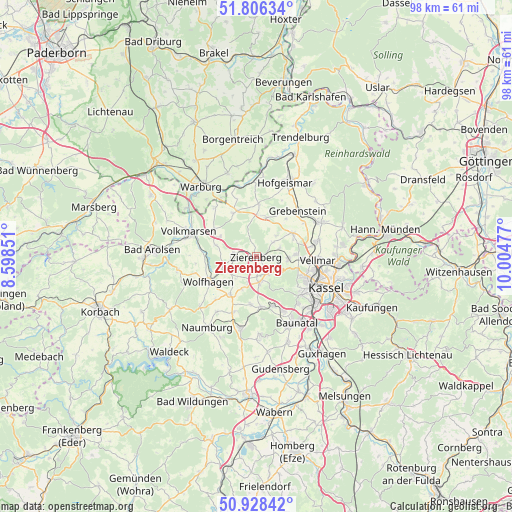 Zierenberg on map