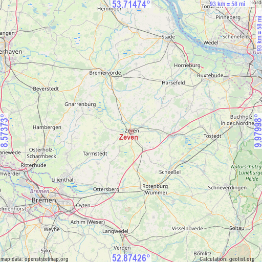 Zeven on map