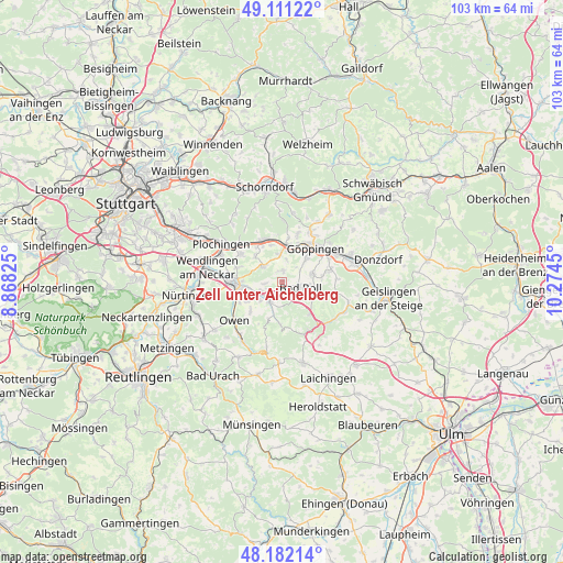 Zell unter Aichelberg on map