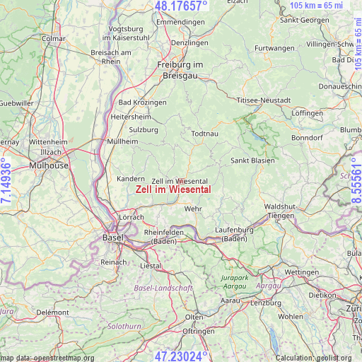 Zell im Wiesental on map