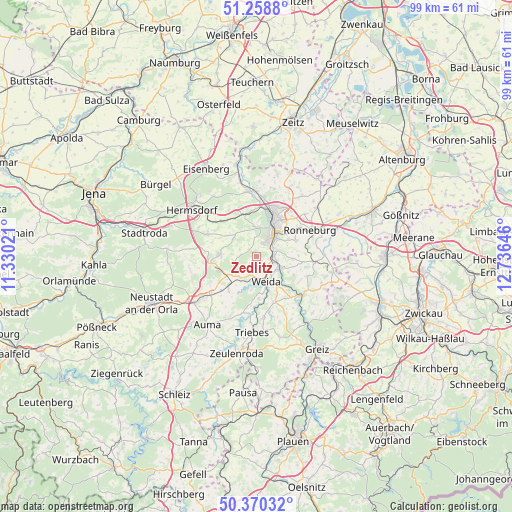 Zedlitz on map