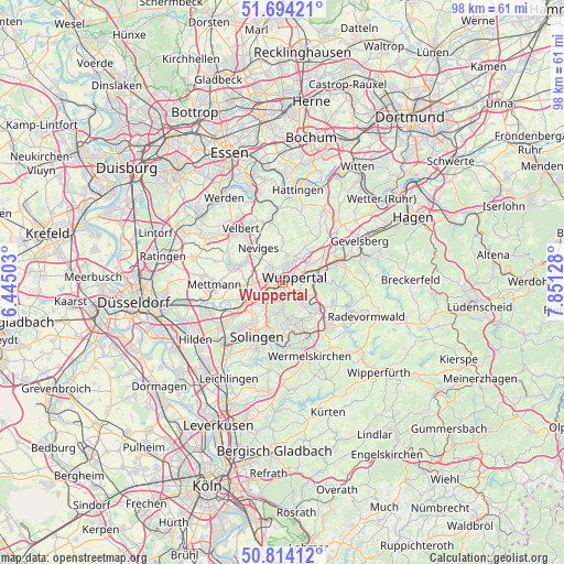 Wuppertal on map