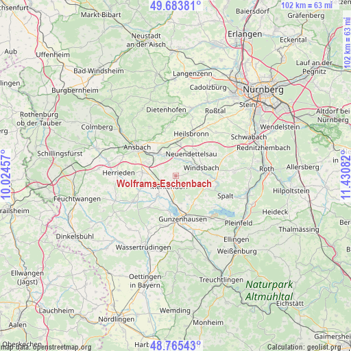 Wolframs-Eschenbach on map