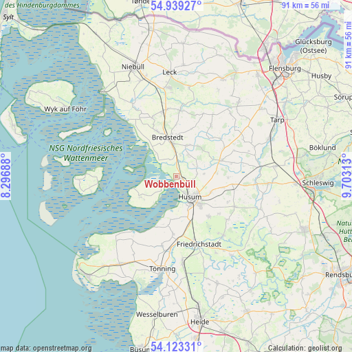 Wobbenbüll on map