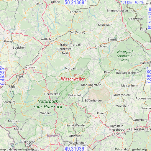 Wirschweiler on map