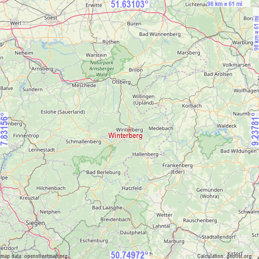 Winterberg on map