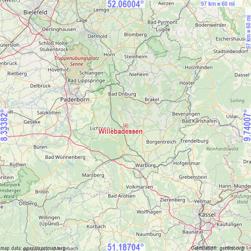 Willebadessen on map