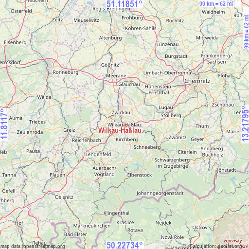 Wilkau-Haßlau on map