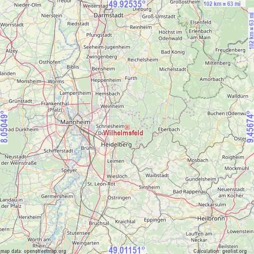 Wilhelmsfeld on map