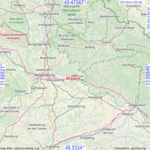 Wiesent on map
