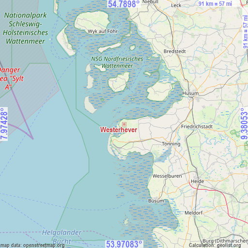 Westerhever on map