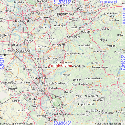 Wermelskirchen on map