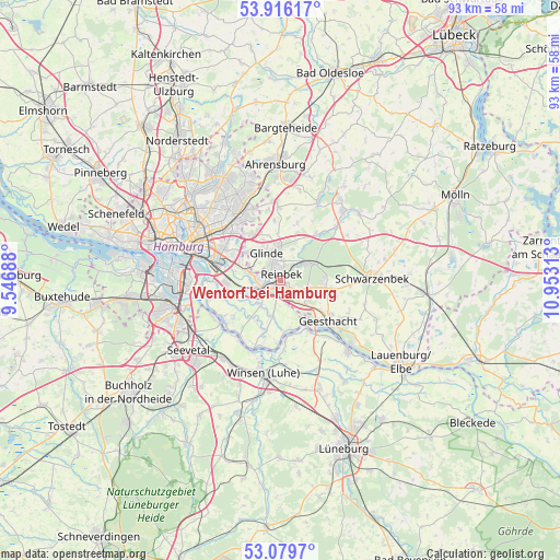 Wentorf bei Hamburg on map