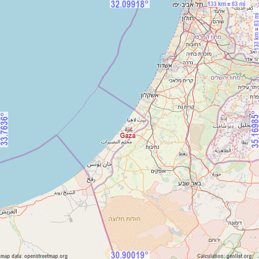 Gaza on map